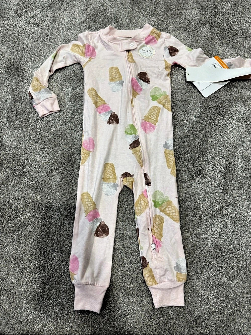 Burt's Bees Baby Organic Cotton Zip Front open Footed Pajama Ice Cream 18M